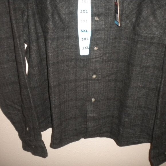 CHAPS Men's Size 3XL Knit Button Up Stretch Black Plaid Flannel Shirt NWT - Picture 4 of 5